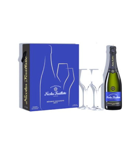 NICOLAS FEUILLATTE RES EXCLUSIVE BRUT + 2 FLUTES COFFRET BLEU